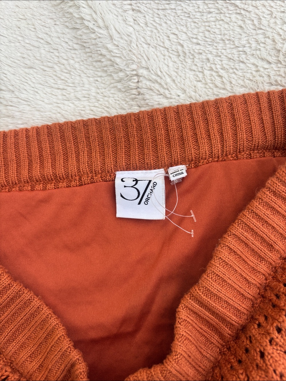 Open-Knit Rust Midi Skirt with Ruffle Hem - Picture 2 of 8
